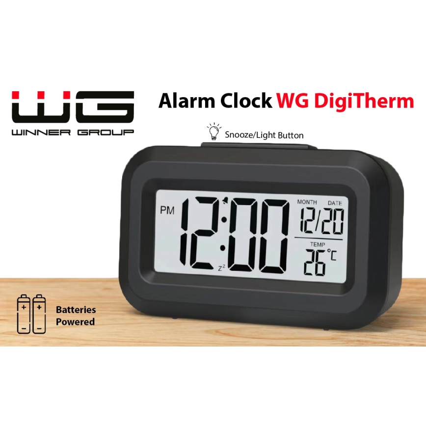 Winner Group - Väckarklocka med LCD display och termometer 2xAAA svart