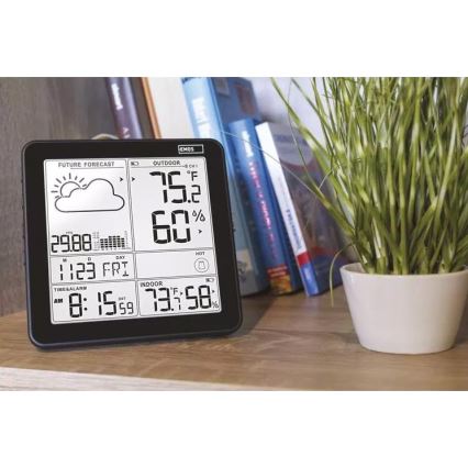 Wireless weather station with an alarm clock 3xAA svart
