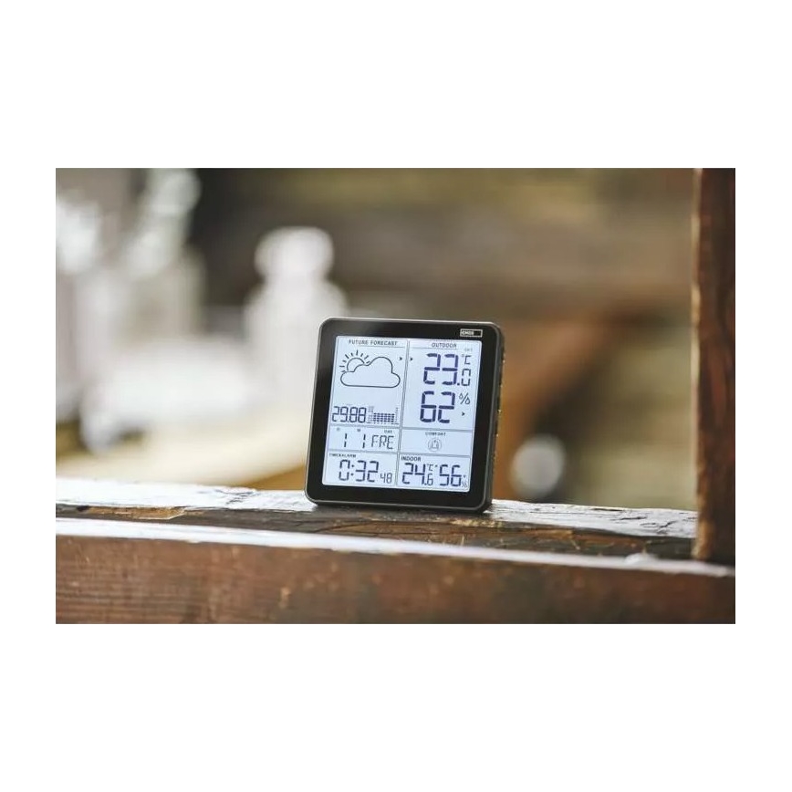 Wireless weather station with an alarm clock 3xAA svart
