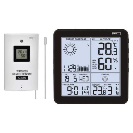 Wireless weather station with an alarm clock 3xAA svart