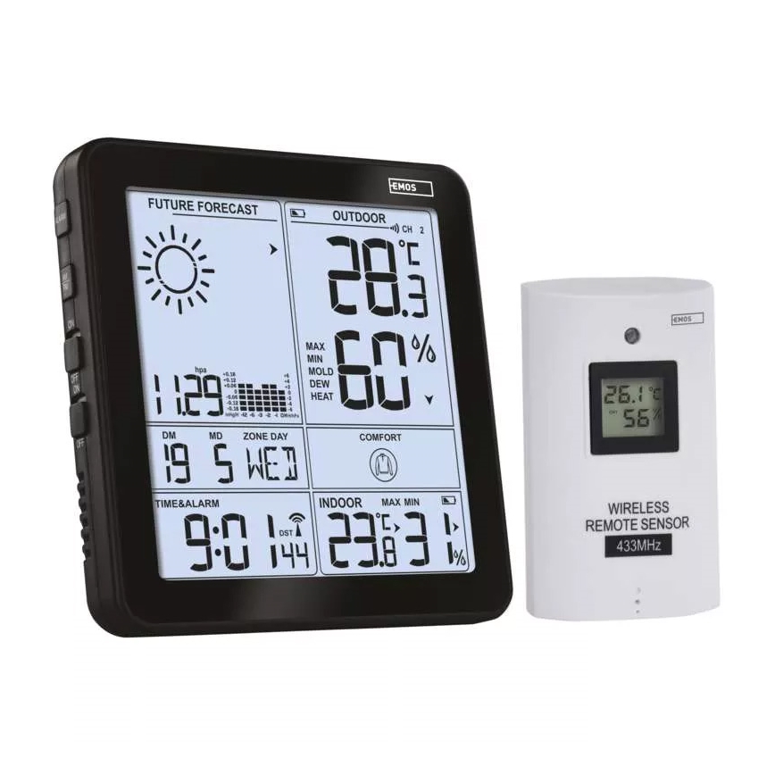 Wireless weather station with an alarm clock 3xAA svart