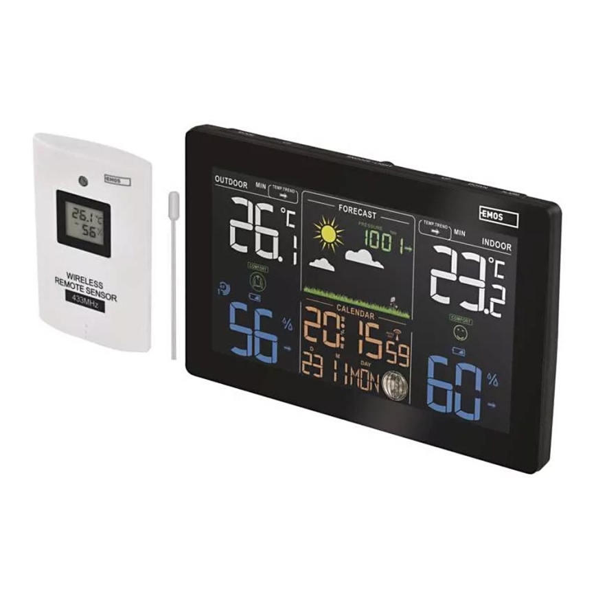 Wireless weather station with an alarm clock 3xAAA svart