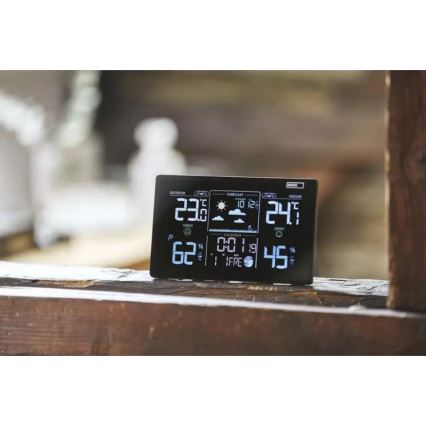 Wireless weather station with an alarm clock 3xAAA svart