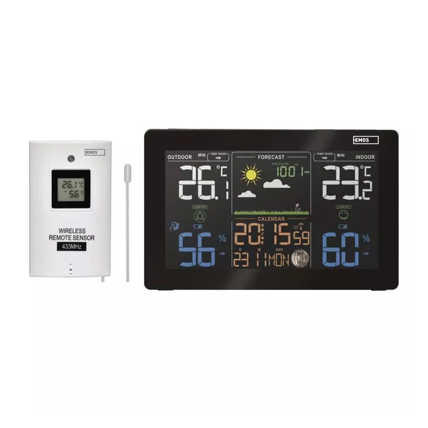 Wireless weather station with an alarm clock 3xAAA svart