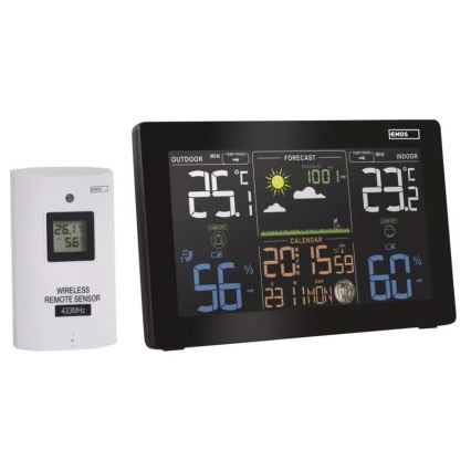 Wireless weather station with an alarm clock 3xAAA svart