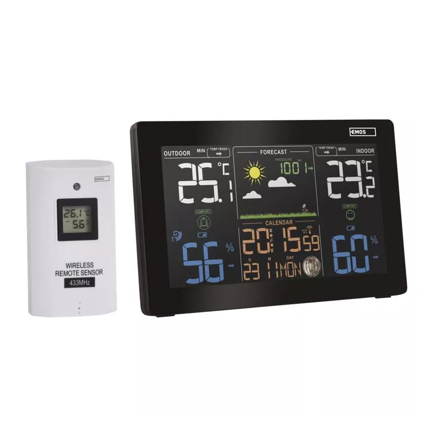 Wireless weather station with an alarm clock 3xAAA svart