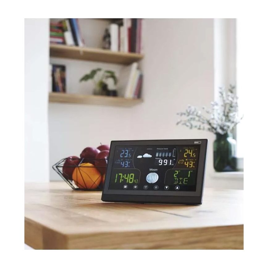 Wireless weather station with an alarm clock 3xAAA svart