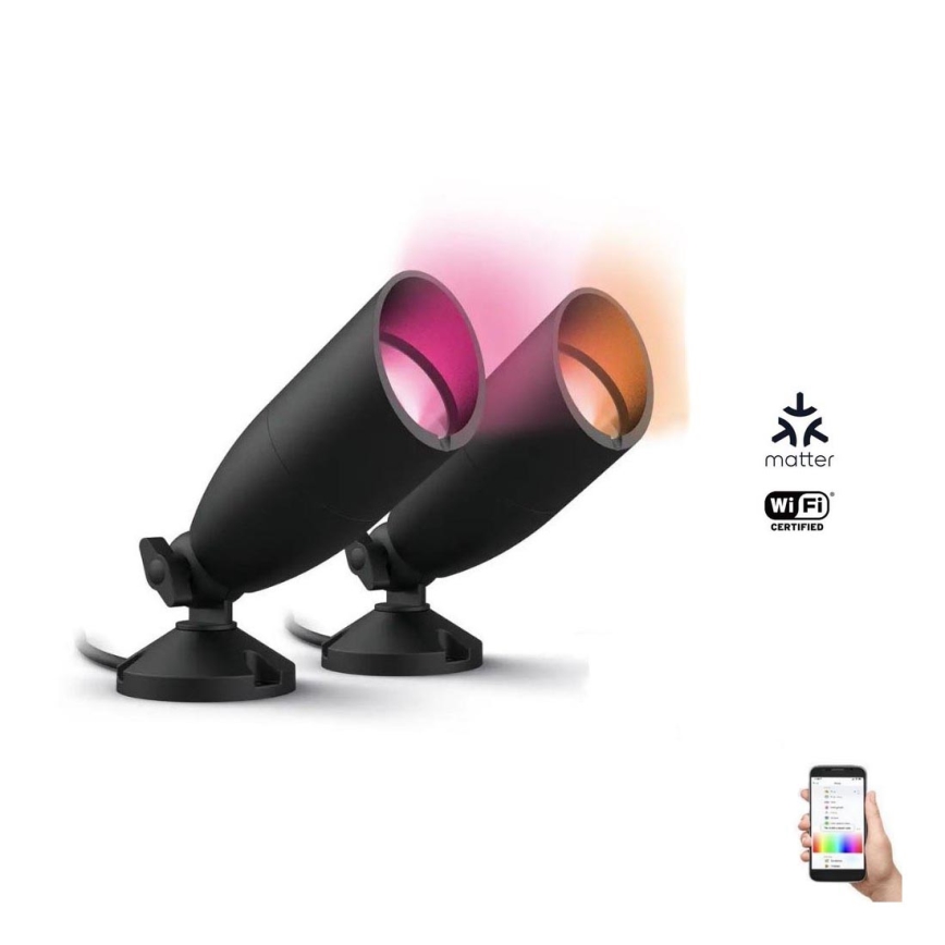WiZ -KIT 2x LED RGBW Ljusreglerad utomhusbelysning SPOT LED/10W/230V 2700-5000K IP65 Wi-Fi