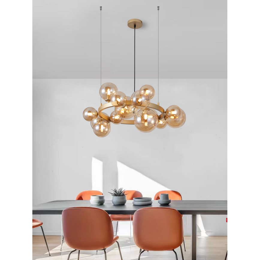 Wofi 5014-1501W - LED ljuskrona med textilsladd VILLA 15xG9/3W/230V guld