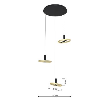 Wofi 5016-304 - LED ljusreglerad ljuskrona på textilsladd BREST LED/26W/230V svart/guld