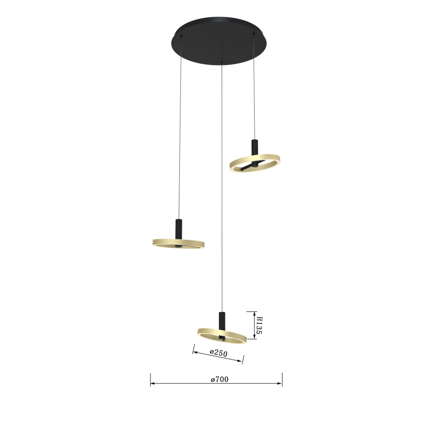 Wofi 5016-304 - LED ljusreglerad ljuskrona på textilsladd BREST LED/26W/230V svart/guld