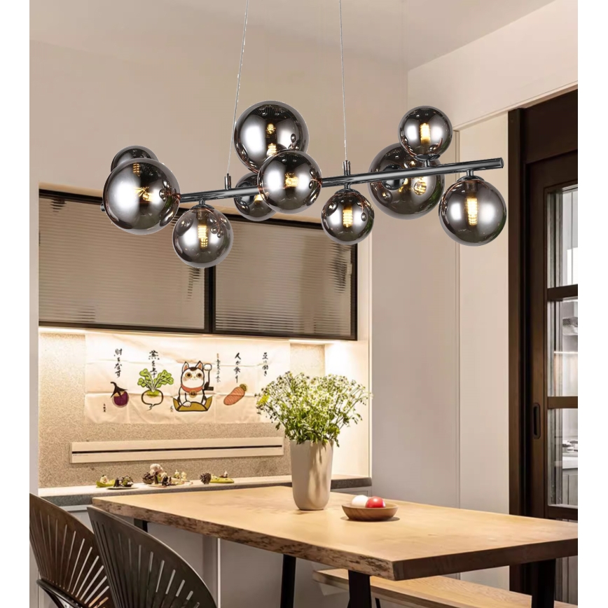 Wofi 6014.10.24.9000 - LED ljuskrona med textilsladd VILLA 10xG9/3W/230V svart/skinande krom