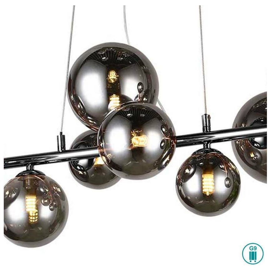 Wofi 6014.10.24.9000 - LED ljuskrona med textilsladd VILLA 10xG9/3W/230V svart/skinande krom