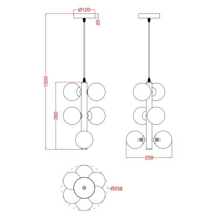 Wofi 6014-601W - LED ljuskrona med textilsladd VILLA 6xG9/3W/230V guld