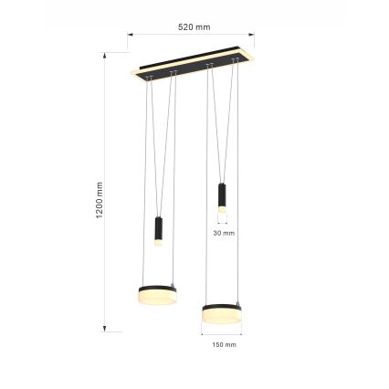 Wofi 6054-502 - LED ljusreglerad ljuskrona på textilsladd JESSE LED/21W/230V svart