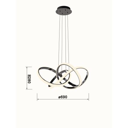 Wofi 6134-105L - LED ljusreglerad ljuskrona på textilsladd INDIGO LED/50W/230V svart/skinande krom