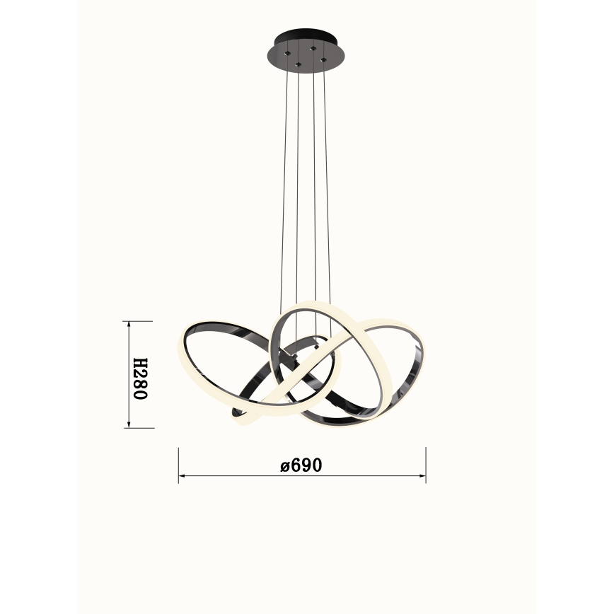 Wofi 6134-105L - LED ljusreglerad ljuskrona på textilsladd INDIGO LED/50W/230V svart/skinande krom