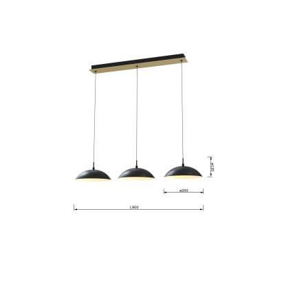 Wofi 7001-304 - LED ljusreglerad ljuskrona på textilsladd ROSCOFF LED/29W/230V svart/guld