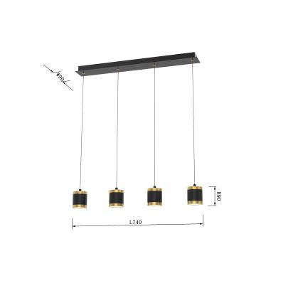 Wofi 7003-404 - LED ljusreglerad ljuskrona på textilsladd TOULOUSE LED/34W/230V svart/guld