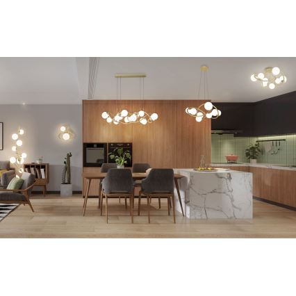 Wofi 7014-1401 - LED ljuskrona med textilsladd NANCY 14xG9/3,5W/230V guld/vit