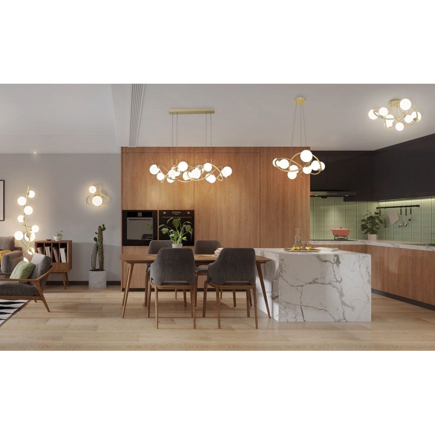 Wofi 7014-801 - LED ljuskrona med textilsladd NANCY 8xG9/3,5W/230V guld/vit