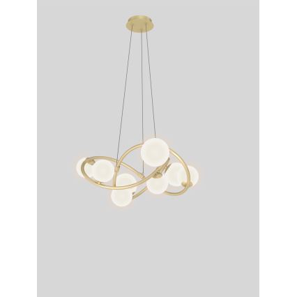 Wofi 7014-801 - LED ljuskrona med textilsladd NANCY 8xG9/3,5W/230V guld/vit
