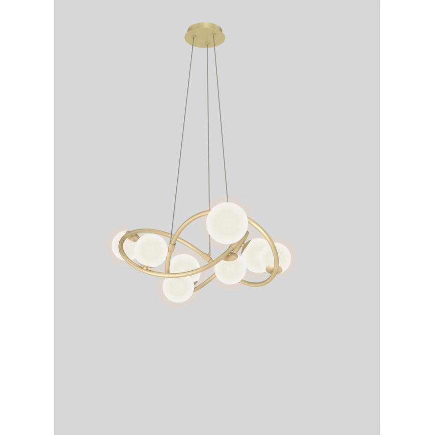 Wofi 7014-801 - LED ljuskrona med textilsladd NANCY 8xG9/3,5W/230V guld/vit