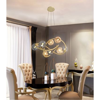 Wofi 7014-804 - LED ljuskrona med textilsladd NANCY 8xG9/3,5W/230V guld/grå