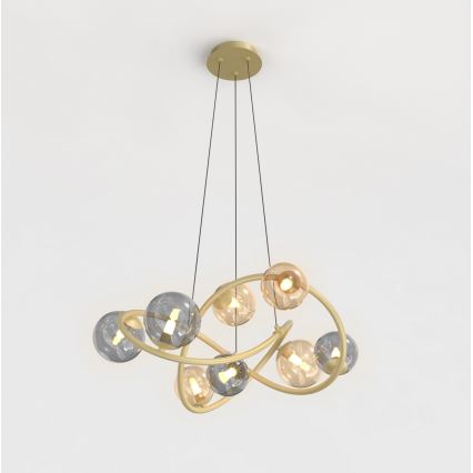Wofi 7014-804 - LED ljuskrona med textilsladd NANCY 8xG9/3,5W/230V guld/grå