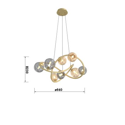 Wofi 7014-804 - LED ljuskrona med textilsladd NANCY 8xG9/3,5W/230V guld/grå