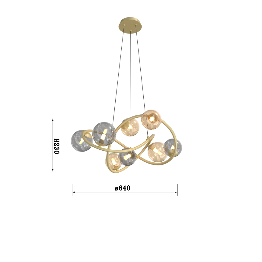 Wofi 7014-804 - LED ljuskrona med textilsladd NANCY 8xG9/3,5W/230V guld/grå