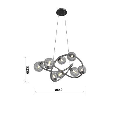 Wofi 7014-805 - LED ljuskrona med textilsladd NANCY 8xG9/3,5W/230V svart/skinande krom