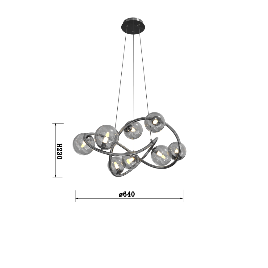 Wofi 7014-805 - LED ljuskrona med textilsladd NANCY 8xG9/3,5W/230V svart/skinande krom