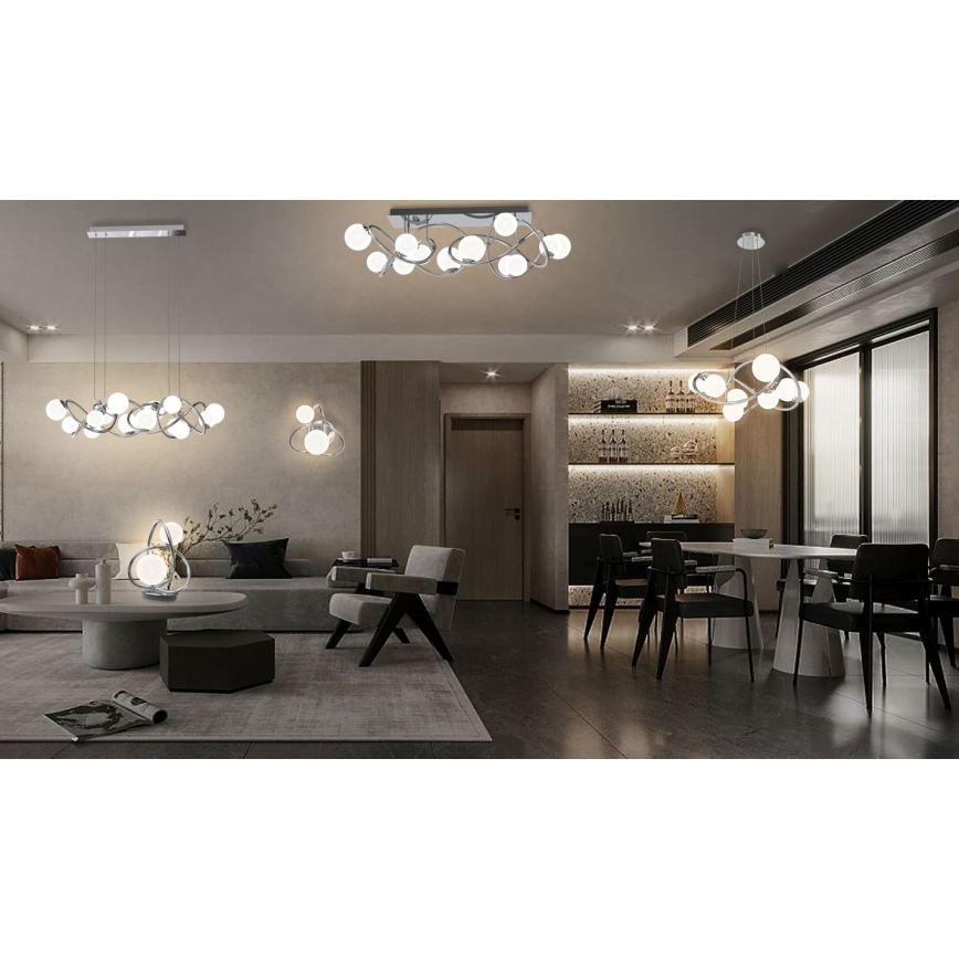 Wofi 7014-807 - LED ljuskrona med textilsladd NANCY 8xG9/3,5W/230V skinande krom