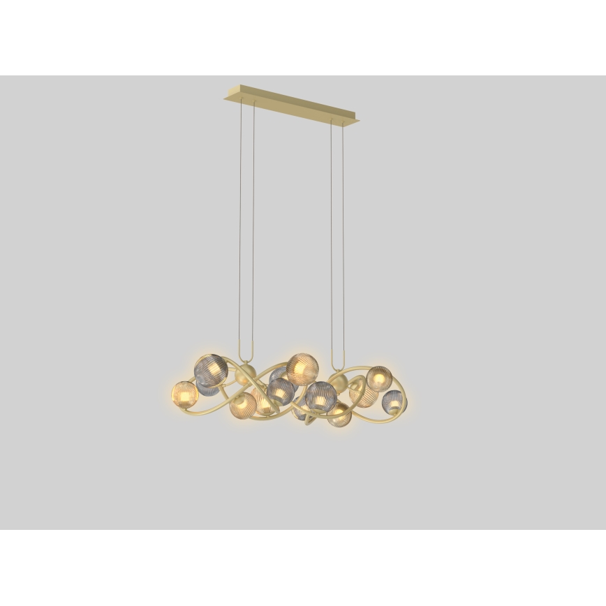 Wofi 7015-1404 - LED ljuskrona med textilsladd METZ 14xG9/3,5W/230V guld/grå