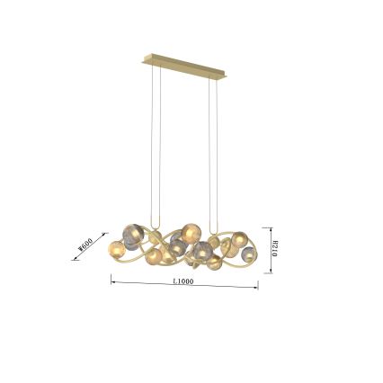 Wofi 7015-1404 - LED ljuskrona med textilsladd METZ 14xG9/3,5W/230V guld/grå