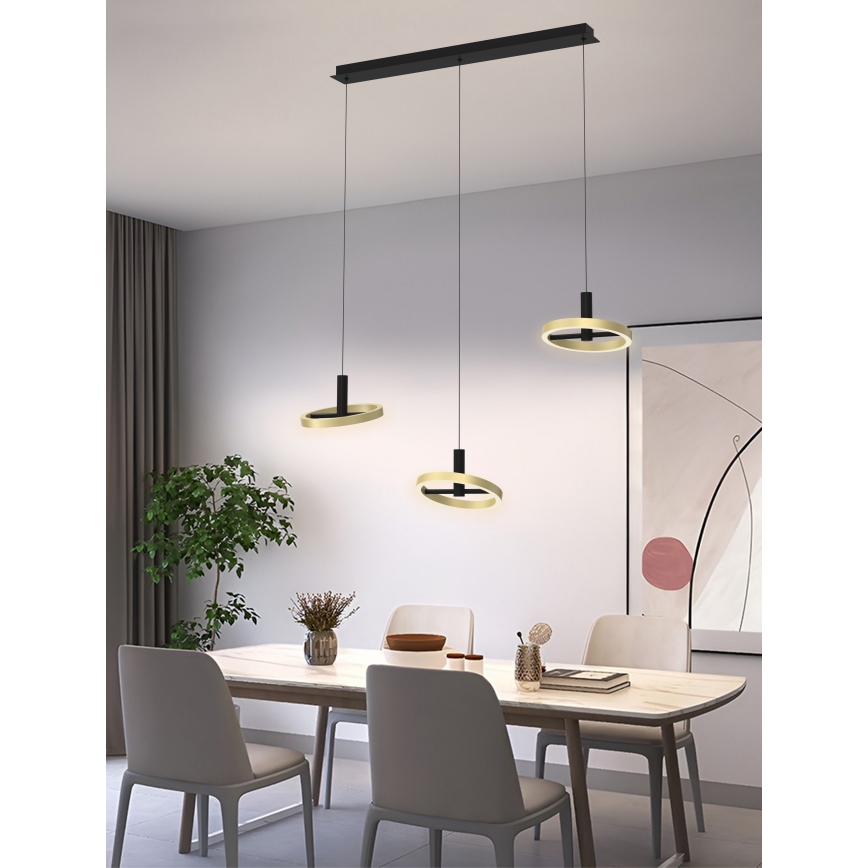 Wofi 7016-304 - LED ljusreglerad ljuskrona på textilsladd BREST LED/26W/230V svart/guld