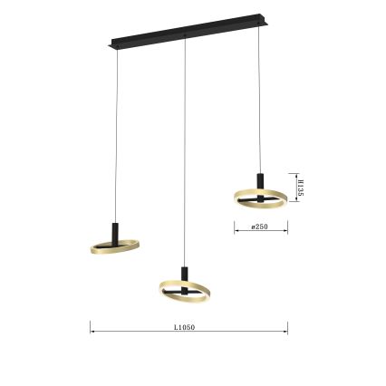 Wofi 7016-304 - LED ljusreglerad ljuskrona på textilsladd BREST LED/26W/230V svart/guld