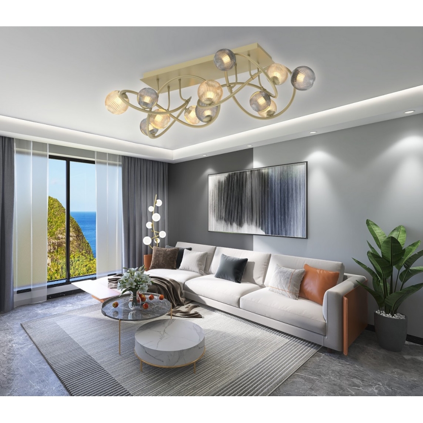 Wofi 9015-1204 - LED fäst ljuskrona METZ 12xG9/3,5W/230V guld/grå