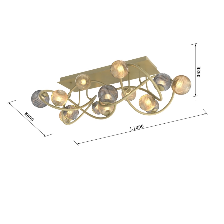 Wofi 9015-1204 - LED fäst ljuskrona METZ 12xG9/3,5W/230V guld/grå