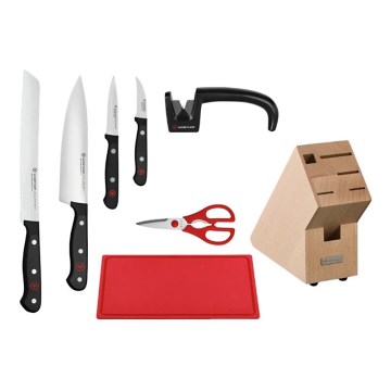 Wüsthof - Komplett 8-delars set med köksknivar i knivblock GOURMET, inklusive knivslip och skärbräda