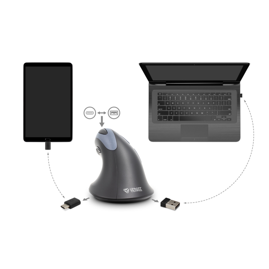 Yenkee - Ergonomic mouse 1000/1600 DPI 1xAA svart