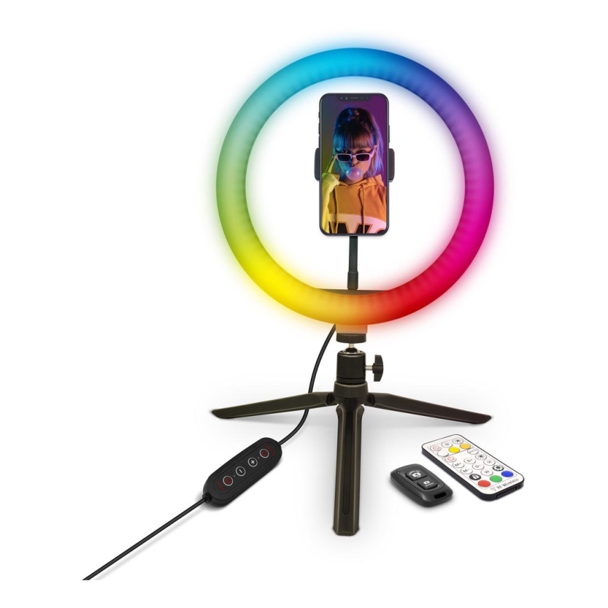 Yenkee - LED RGB Ljusreglerad lampa med en tripod och holder för vlogging LED/5V + fjärrkontroll
