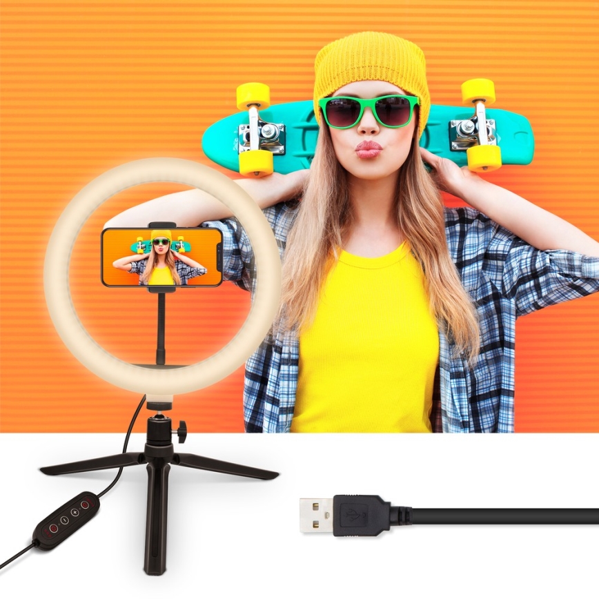 Yenkee - LED RGB Ljusreglerad lampa med en tripod och holder för vlogging LED/5V + fjärrkontroll