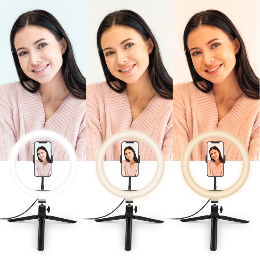 Yenkee - LED RGB Ljusreglerad lampa med en tripod och holder för vlogging LED/5V + fjärrkontroll