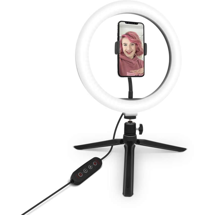 Yenkee - LED RGB Ljusreglerad lampa med en tripod och holder för vlogging LED/5V + fjärrkontroll