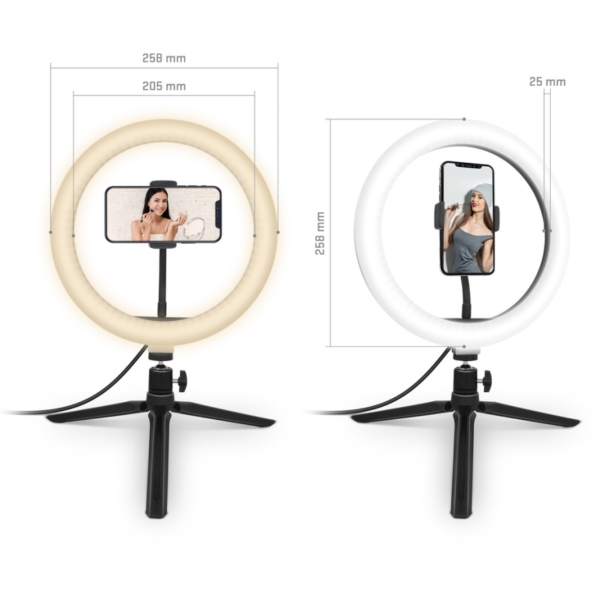 Yenkee - LED RGB Ljusreglerad lampa med en tripod och holder för vlogging LED/5V + fjärrkontroll