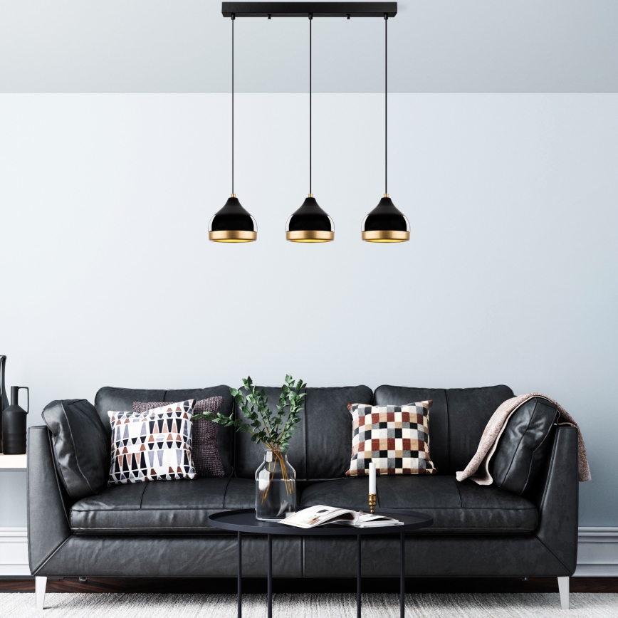 YILDO hänglampa 3xE27/40W/230V svart/guld