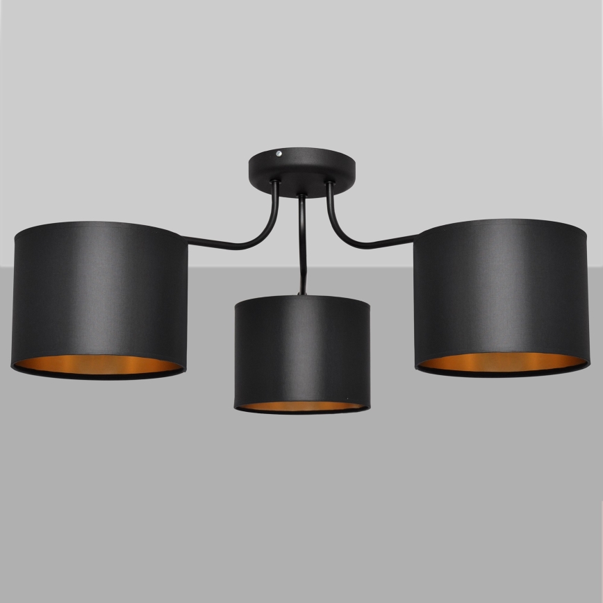 Ytmonterad Ljuskrona ALBA 3xE27/15W/230V svart/guld