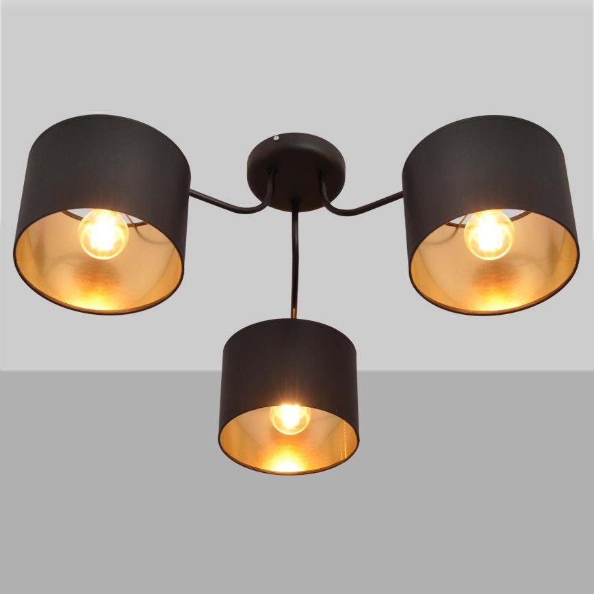 Ytmonterad Ljuskrona ALBA 3xE27/15W/230V svart/guld